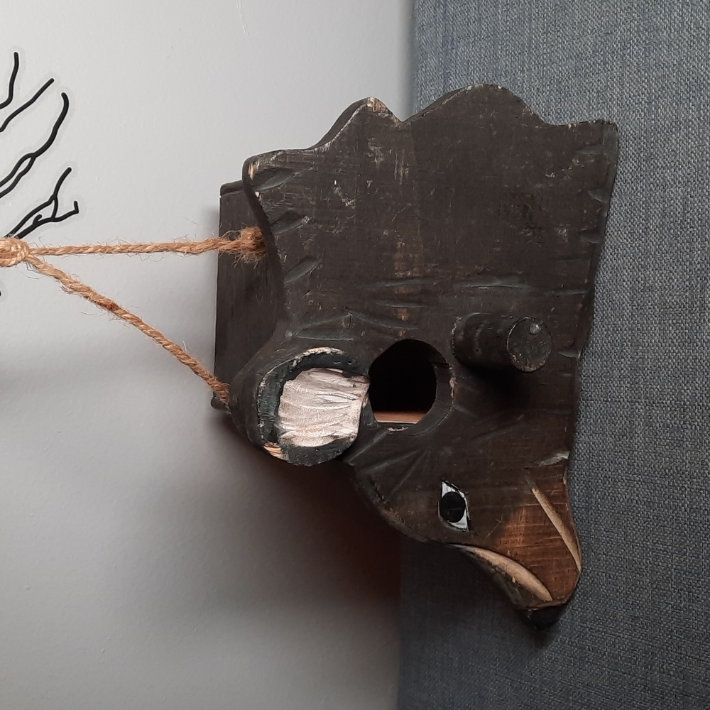 Rustic Black Bear Birdhouse Wood Clean Out Door Hangs